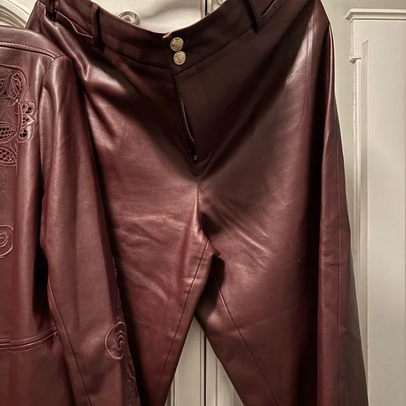 Chico’s Women's Embroidered Leather Jacket and leather pants set - Picture 2 of 5